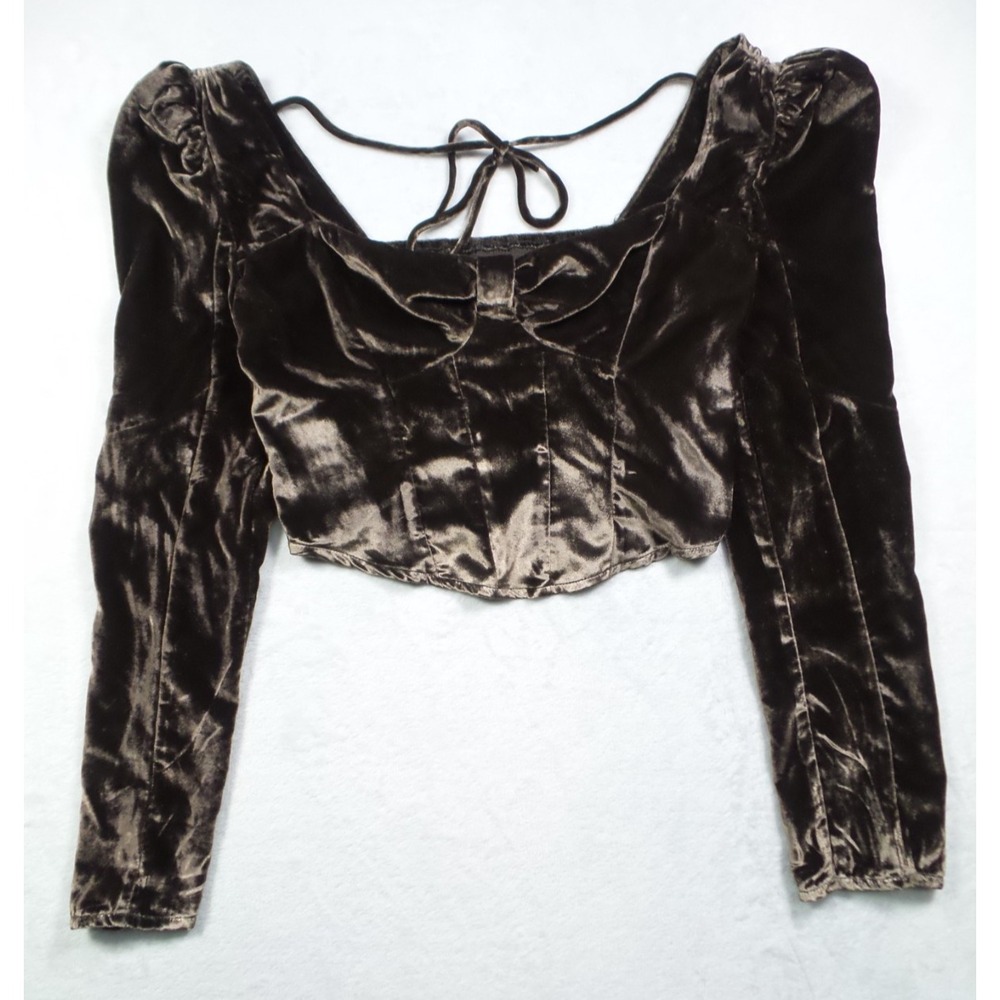Free People Top Womens Size Small Brown Bridgette Velvet Long Sleeve Corset NWT